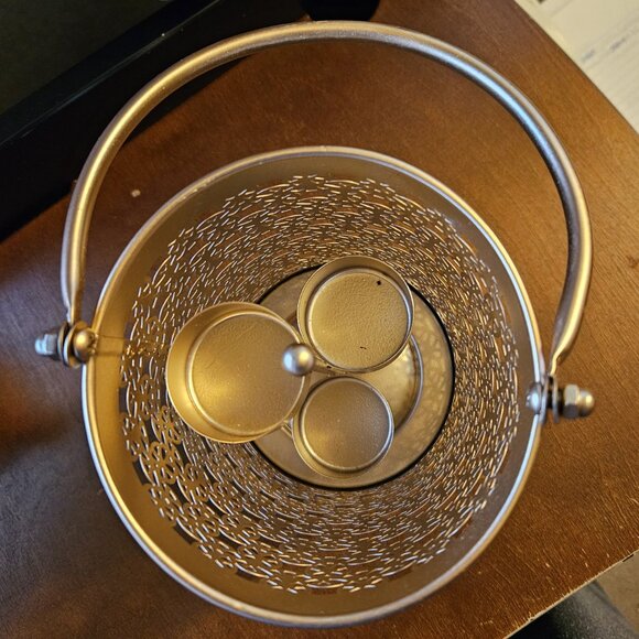 Metal Lantern Style 3-Tier Multi Tea Light Holder with Handle Rose Gold/Copper - Picture 3 of 5